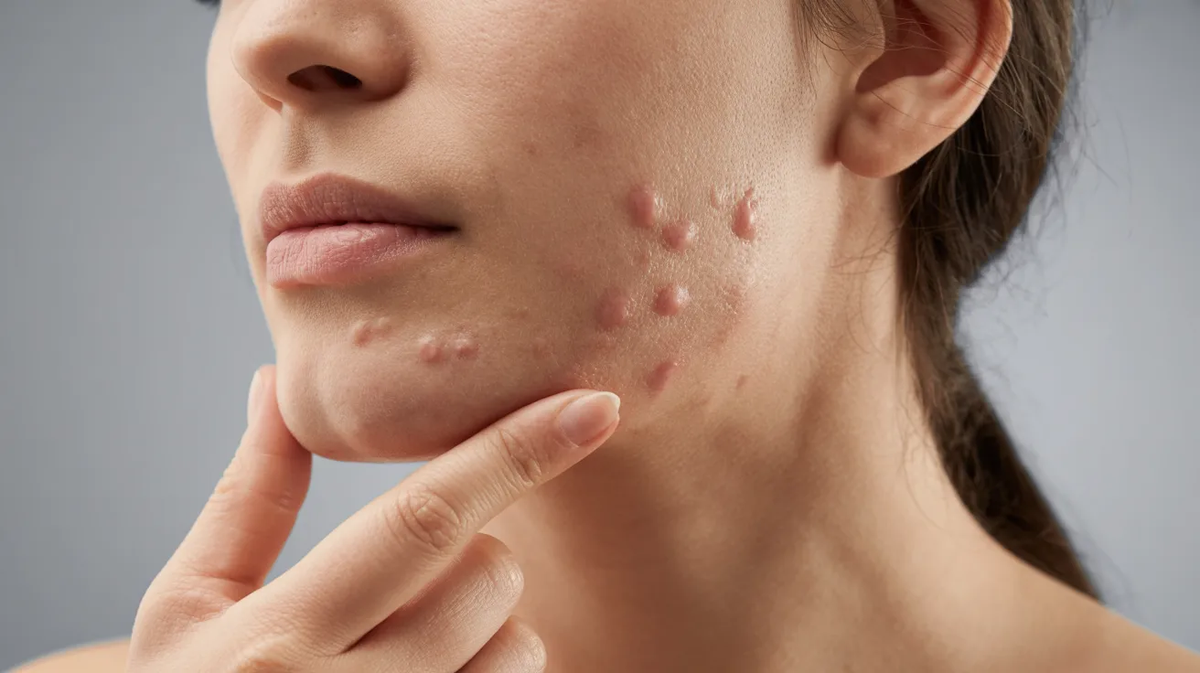 volwassen acne kaaklijn vrouw huidprobleem retinol oplossing